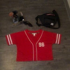 Red cropped baseball jersey
